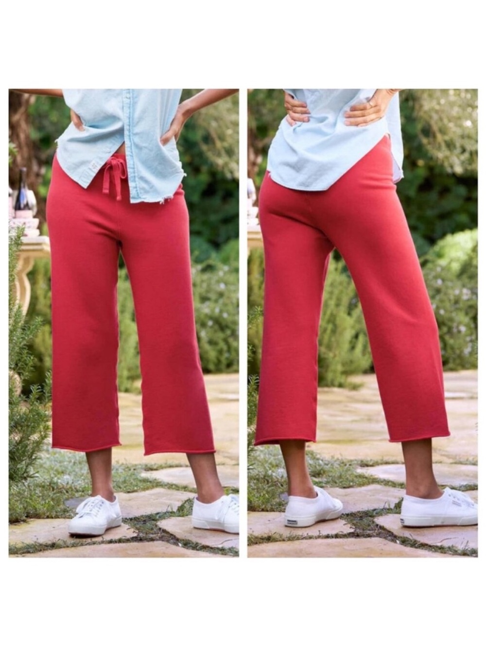 NWOT Frank & Eileen Catherine Favorite Red Cotton Crop Sweatpants Sz L - Picture 4 of 16